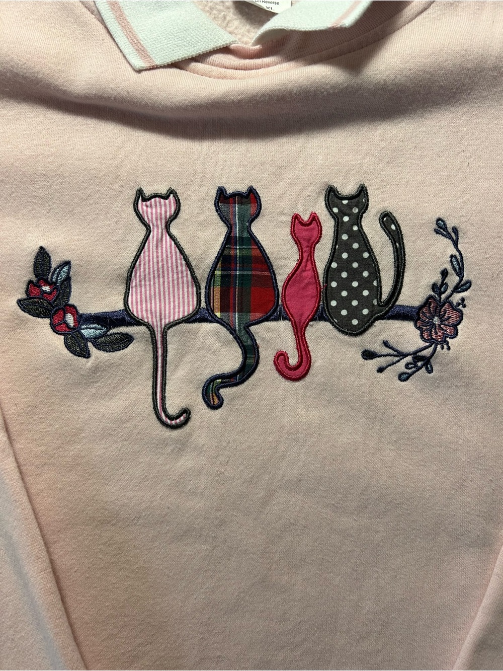 Adrian Delafield Pink Polo-Collar Sweatshirt with Embroidered Cats Grannycore - Picture 4 of 7